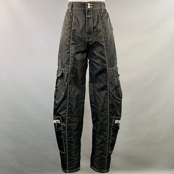 MARITHE+FRANCOIS GIRBAUD Pants - MARITHE+FRANCOIS GIRBAUD 28 Black White Nylon Contrast Stitch Cargo Casual Pants
